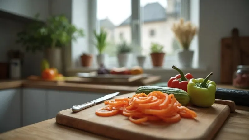 Schneidebrett mit geschnittenem Gemüse in einer Familienküche