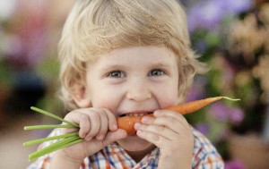 Junge isst eine Karotte